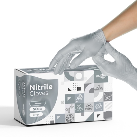 Wecare WMN1001, Disposable Gloves, Nitrile, Powder-Free, L, 50 PK, Chrome WMN100161